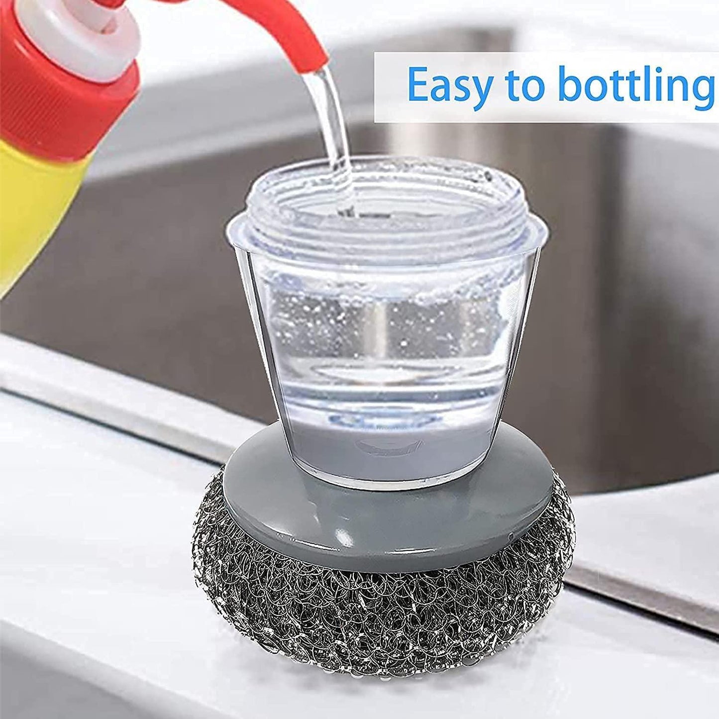 Premium Kitchen Soap Dispensing Palm Brush – 2-in-1 Scrubber & Soap Dispenser for Effortless Cleaning
