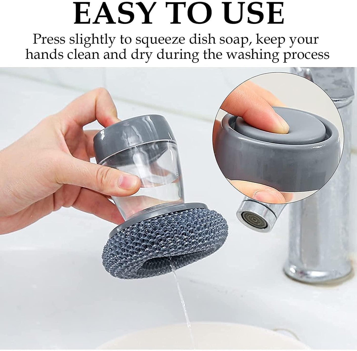 Premium Kitchen Soap Dispensing Palm Brush – 2-in-1 Scrubber & Soap Dispenser for Effortless Cleaning
