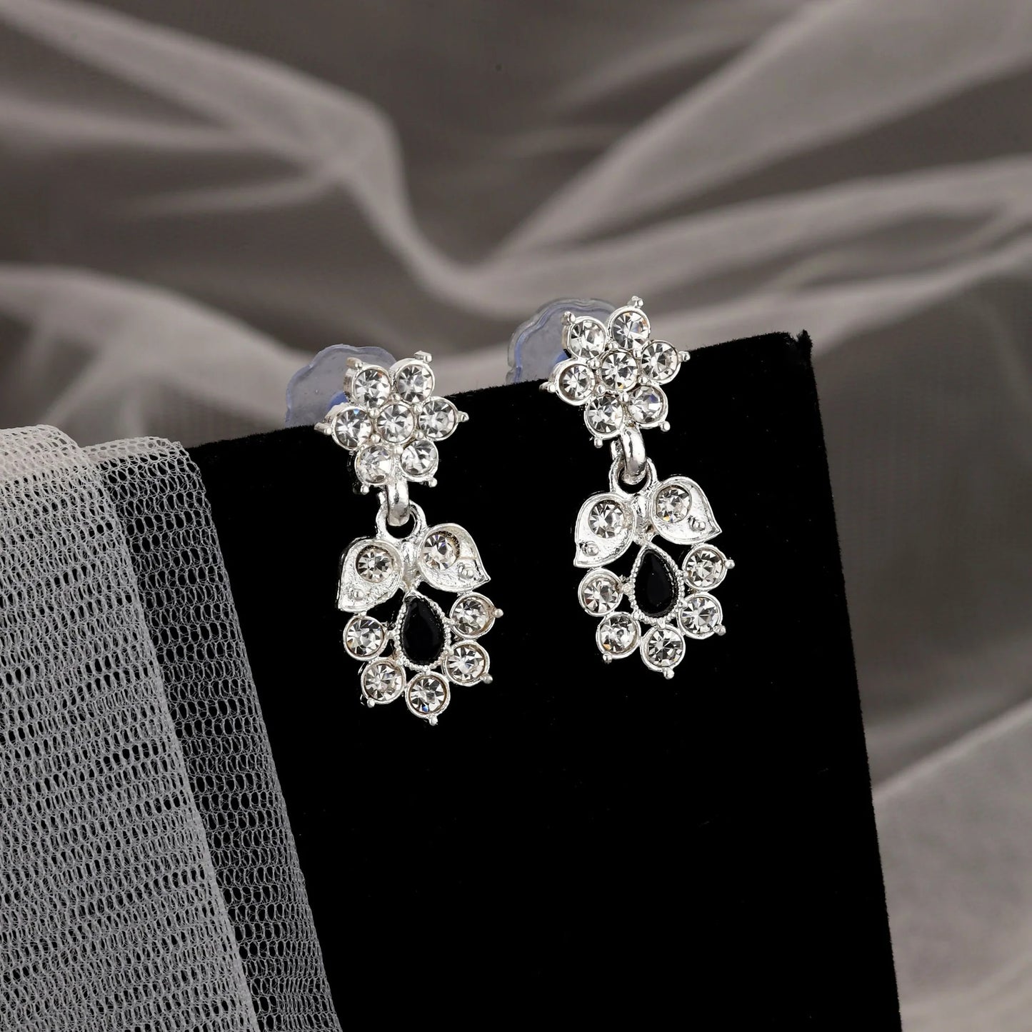 Elegant Silver-Toned American Diamond & Black Stone Set | Lightweight, Stylish