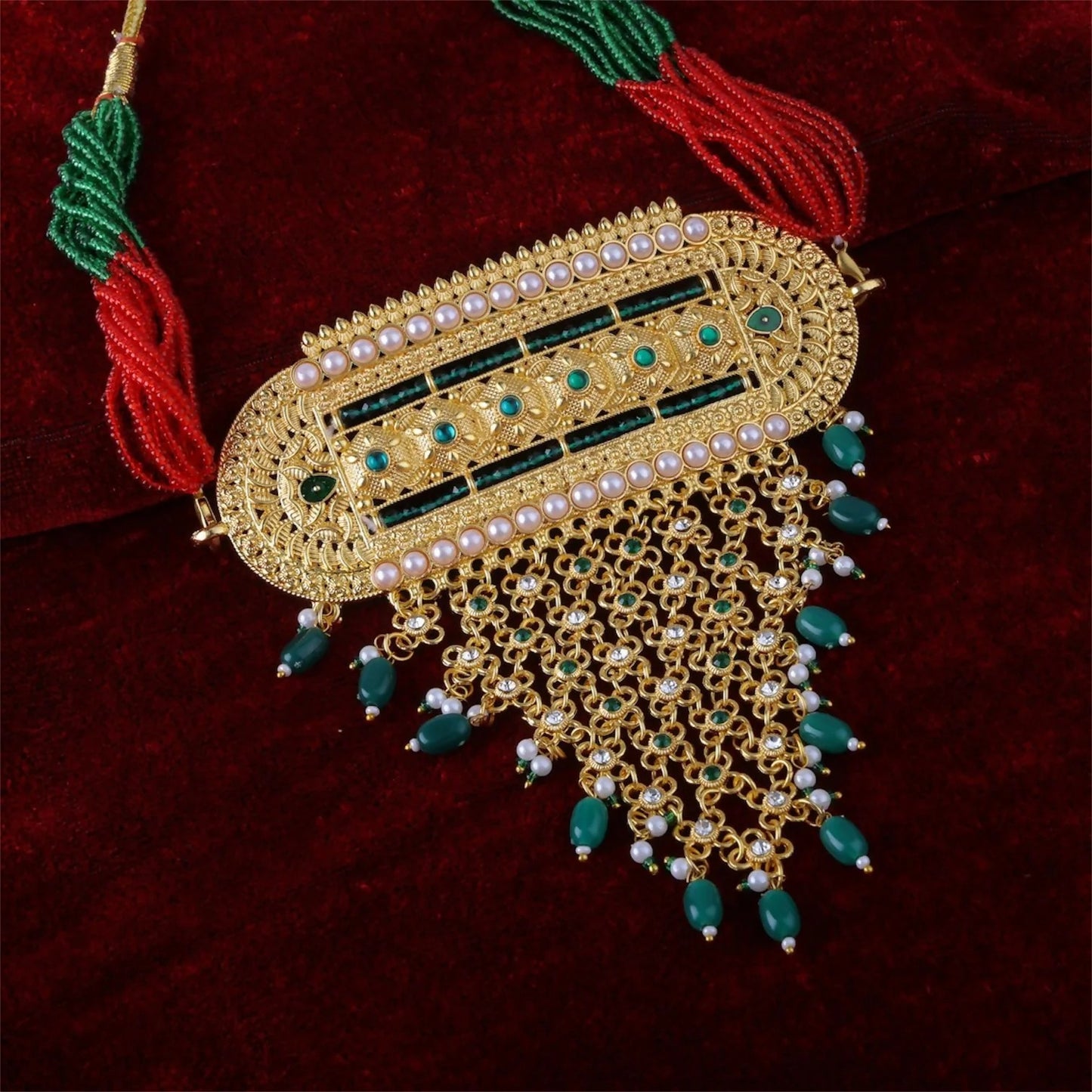 Rajputi Royal Green Aad – Traditional Rajasthani Jewellery set with Earrings