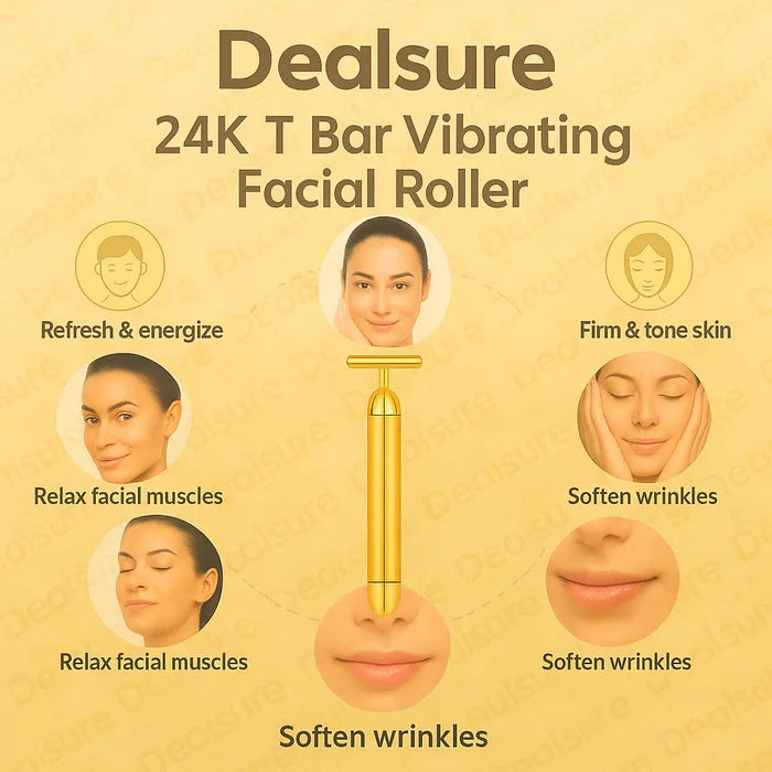 24K Gold Energy Beauty Bar Electric Facial Massage Roller
