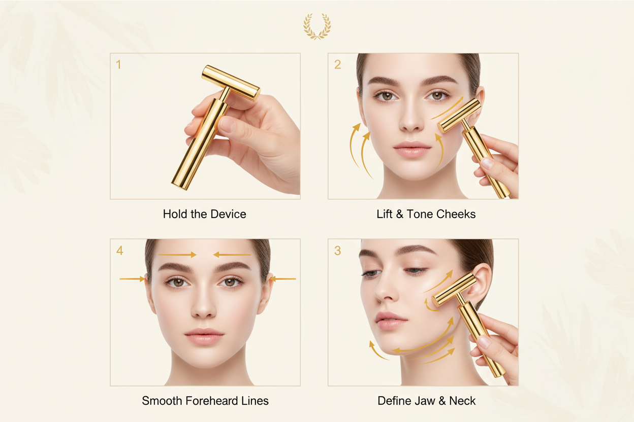 how to use 24k gold plated K Gold Energy Beauty Bar Electric Facial Massage Roller generate an image