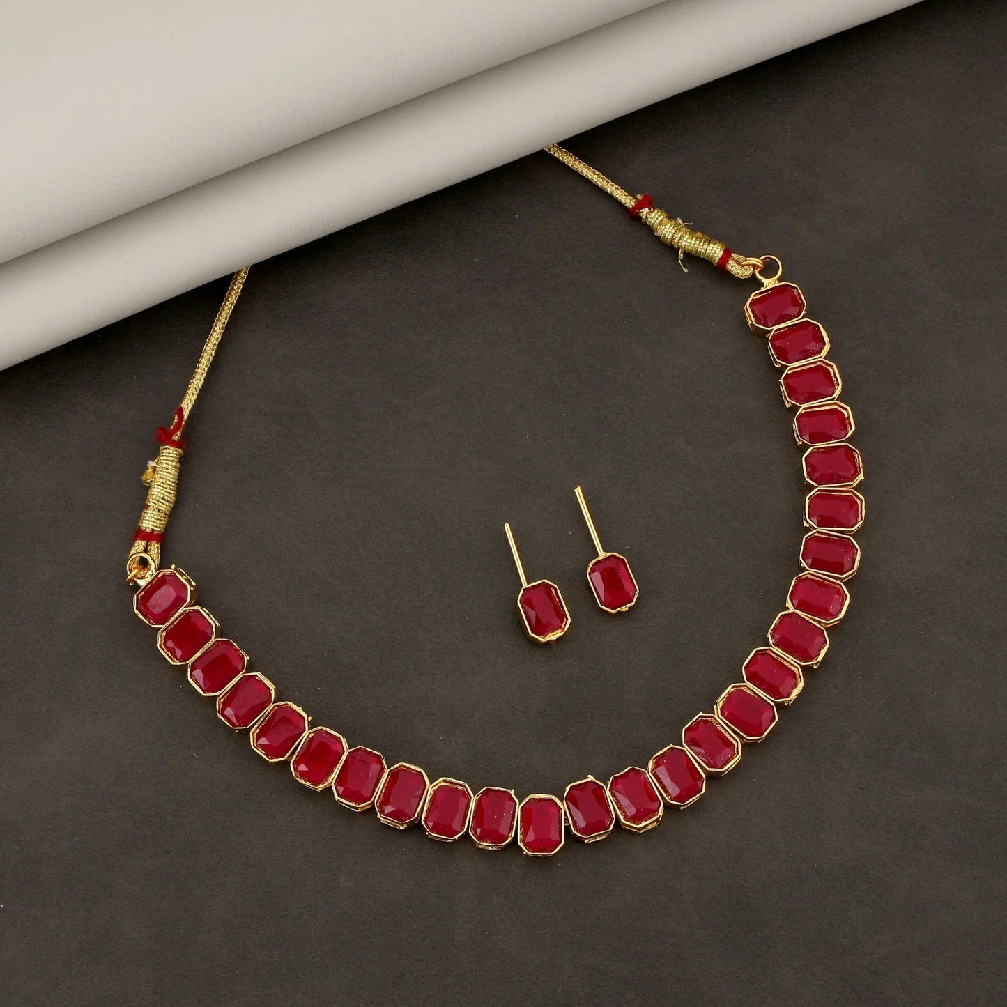 Regal Gold-Toned Choker Set with Ruby_Maroon Stones | Lightweight, Stylish