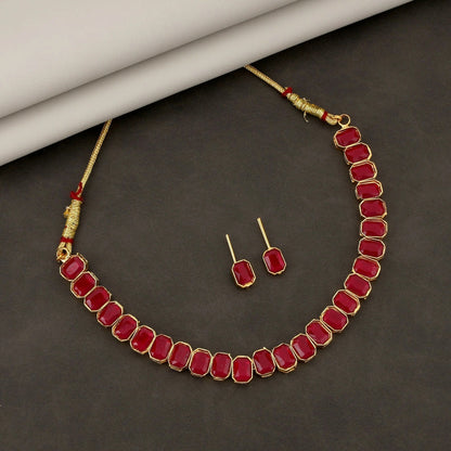 Regal Gold-Toned Choker Set with Ruby_Maroon Stones | Lightweight, Stylish