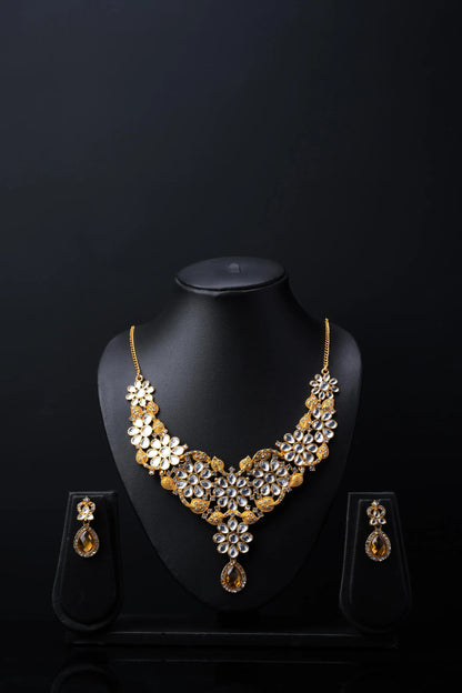 Beautiful Flower Design Necklace Set with Earrings | Lightweight, Stylish