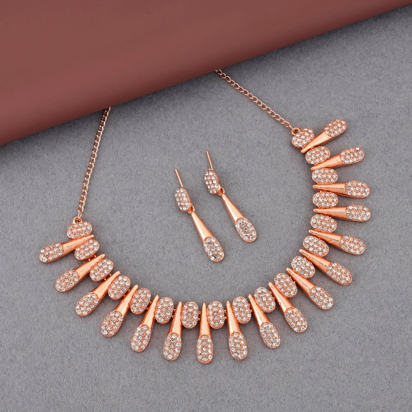 Chic Rose Gold-Toned American Diamond Tassel Necklace Set | Lightweight, Stylish