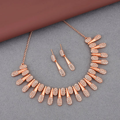 Chic Rose Gold-Toned American Diamond Tassel Necklace Set | Lightweight, Stylish