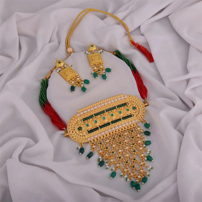 Rajputi Royal Green Aad – Traditional Rajasthani Jewellery set with Earrings