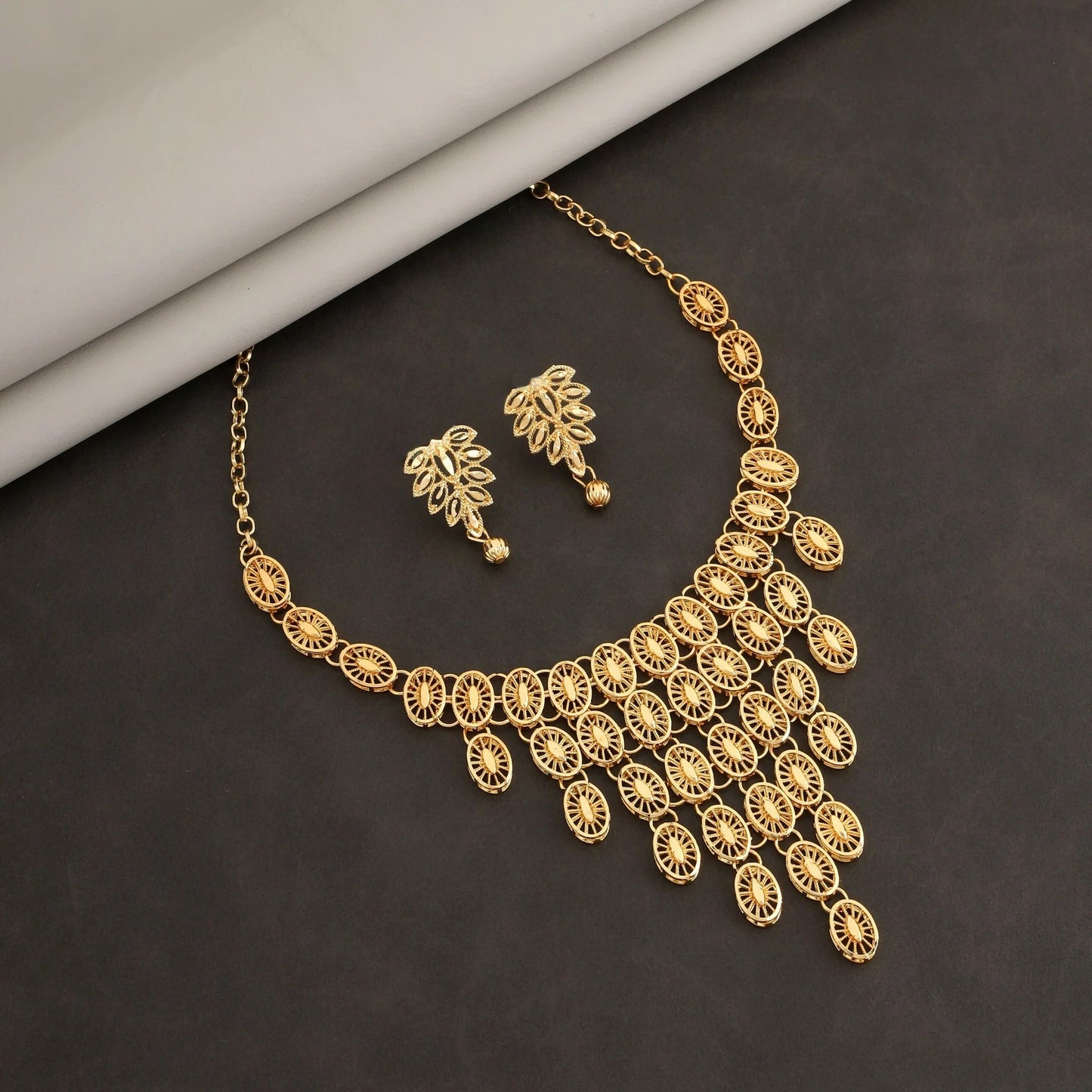 Designer Gold-Plated Filigree Necklace & Earrings Set | Lightweight, Stylish