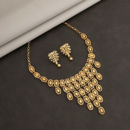 Designer Gold-Plated Filigree Necklace & Earrings Set | Lightweight, Stylish
