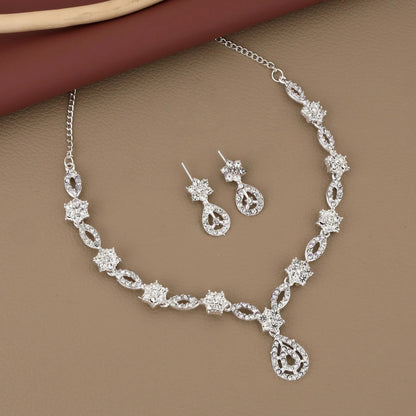 Elegant Silver-Toned American Diamond Jewellery Set | Lightweight, Stylish
