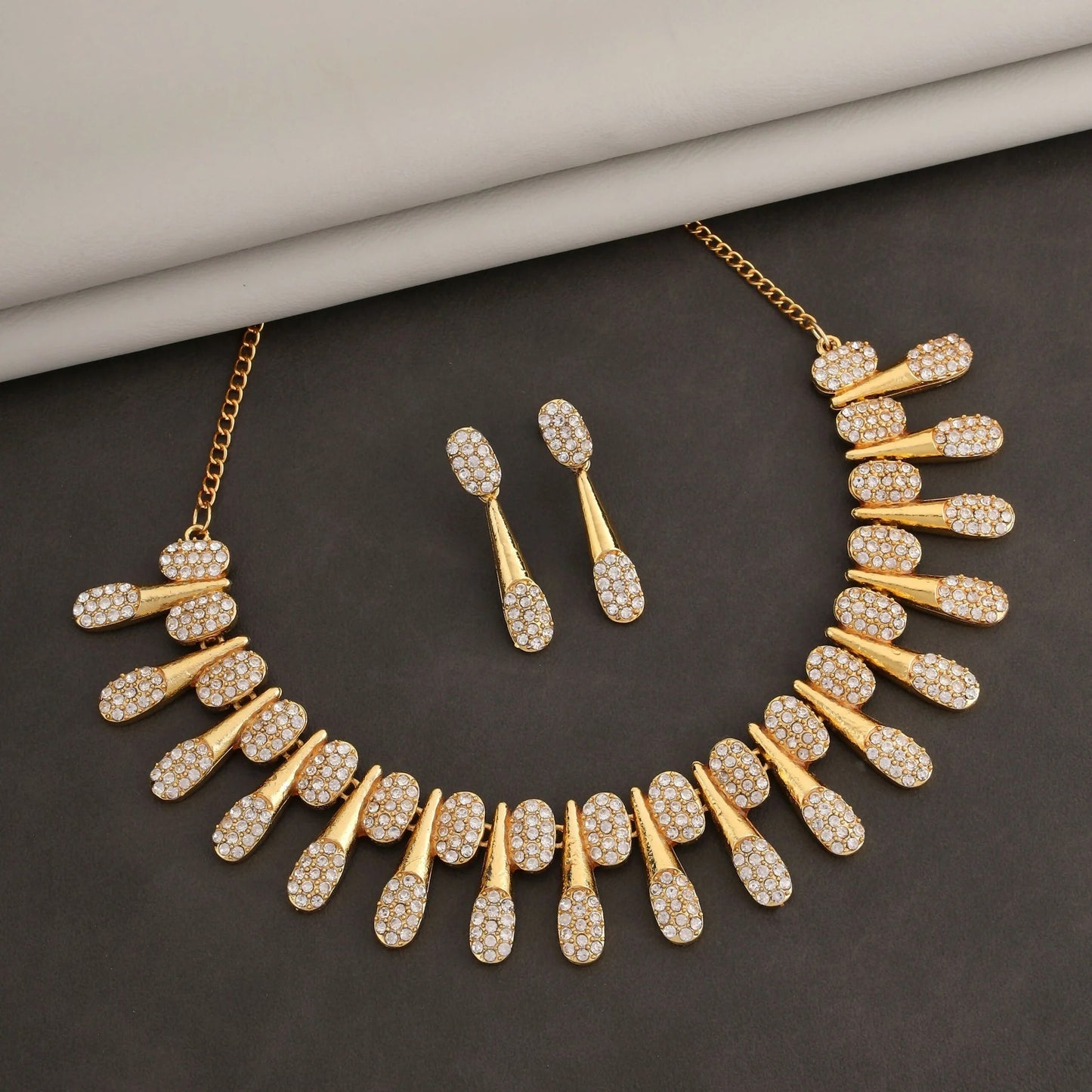 Modern Gold-Toned American Diamond Tassel Necklace Set | Lightweight, Stylish