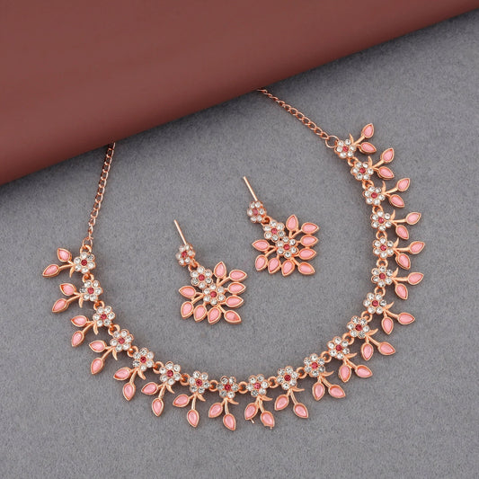 Romantic Rose Gold-Toned Pink Enamel Floral Set | Lightweight, Stylish