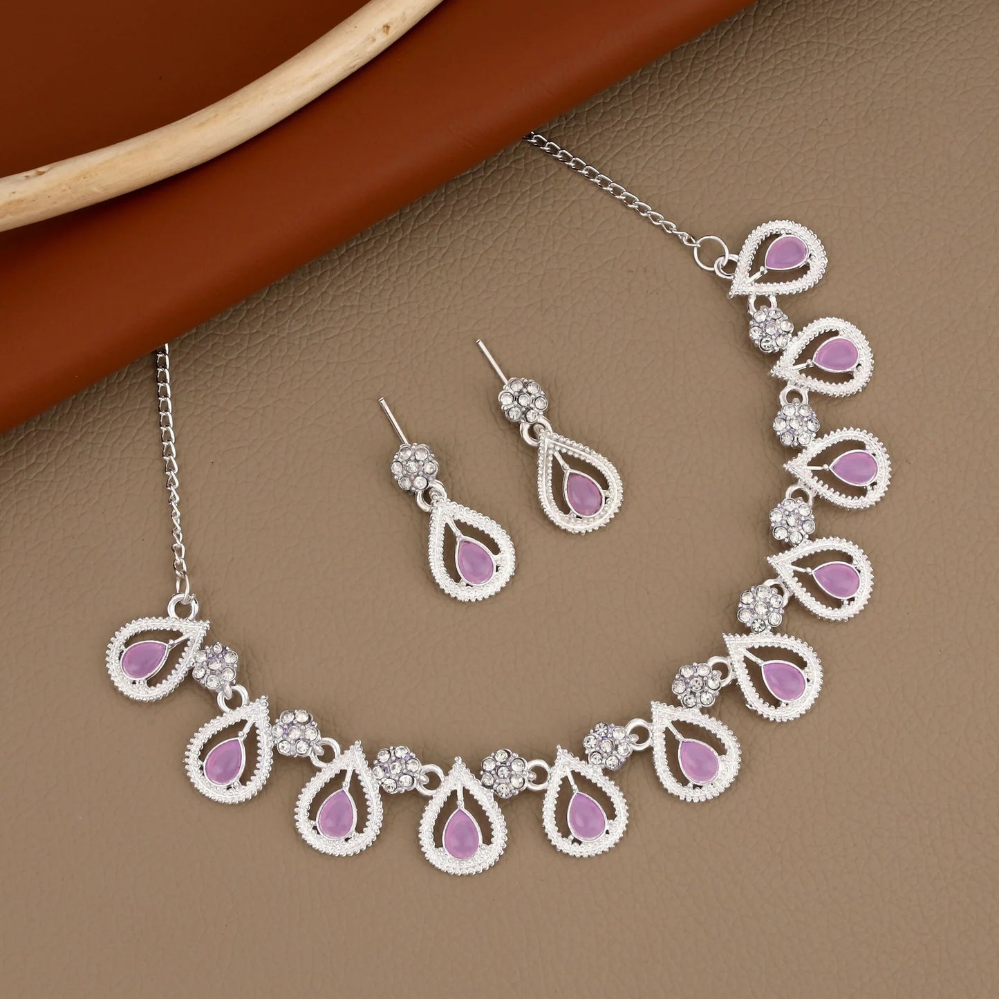 Handmade Rustic Oxidized Silver Purple & Emerald Choker Set