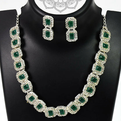 Celestial Elegance_ White and Emerald Green Diamond Necklace | Lightweight, Stylish