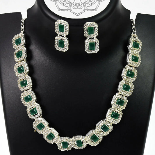 Celestial Elegance_ White and Emerald Green Diamond Necklace | Lightweight, Stylish