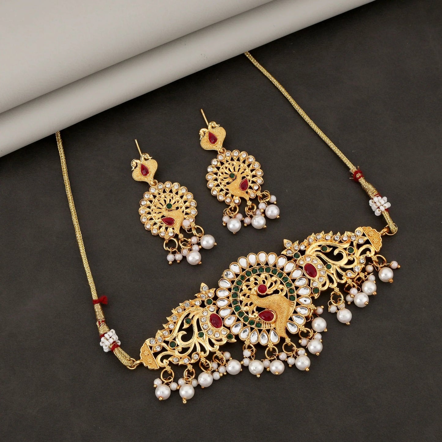 Traditional Gold-Plated Kundan & Pearl Choker Necklace | Lightweight, Stylish