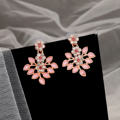 Romantic Rose Gold-Toned Pink Enamel Floral Set | Lightweight, Stylish