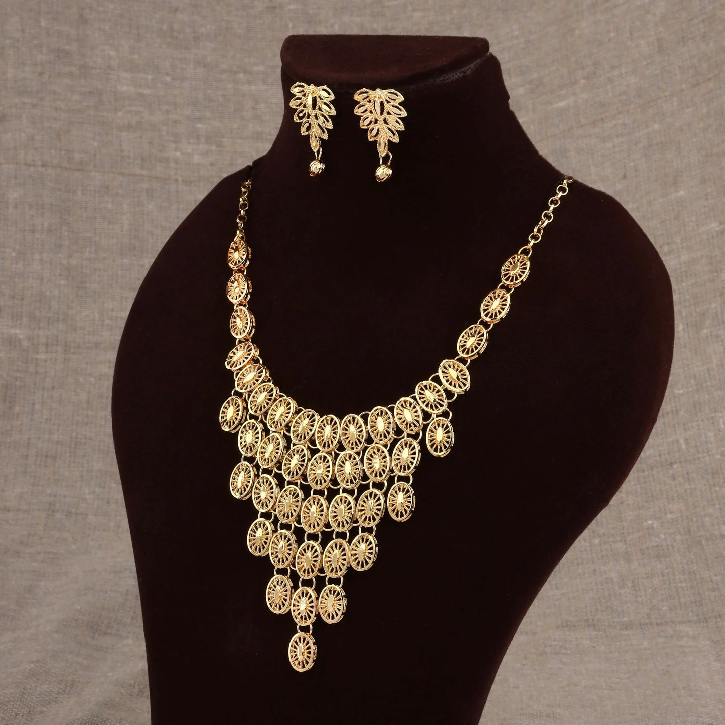 Designer Gold-Plated Filigree Necklace & Earrings Set | Lightweight, Stylish