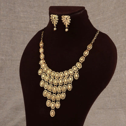 Designer Gold-Plated Filigree Necklace & Earrings Set | Lightweight, Stylish