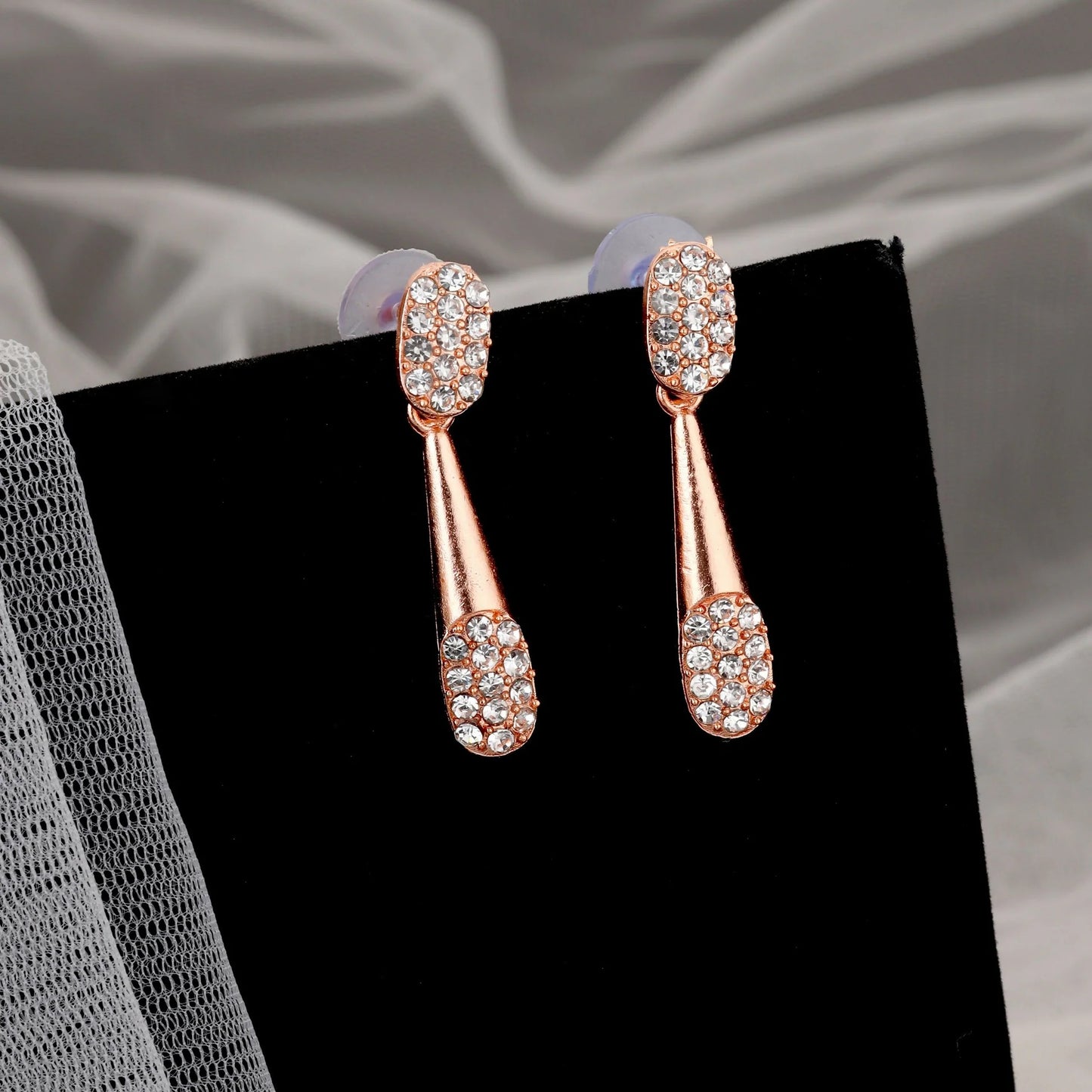 Chic Rose Gold-Toned American Diamond Tassel Necklace Set | Lightweight, Stylish