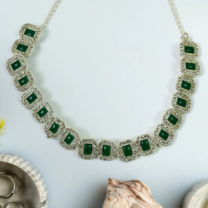 Celestial Elegance_ White and Emerald Green Diamond Necklace | Lightweight, Stylish