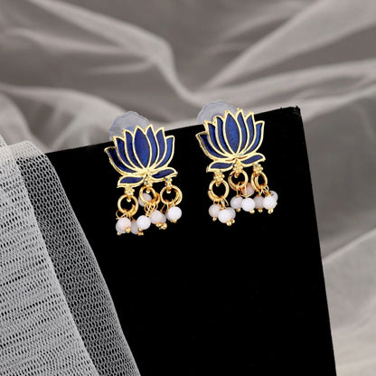 Gold-Toned BLUE Petal & AD Cluster Choker Set | Lightweight, Stylish