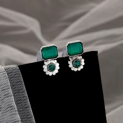 Bohemian Oxidized Silver Choker Set with Emerald Green Stones | Lightweight, Stylish