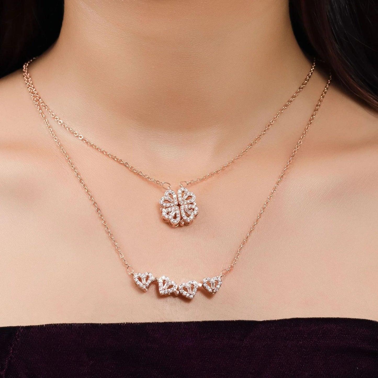 Rose Gold Plated Heart Pendant Set | Lightweight, Stylish