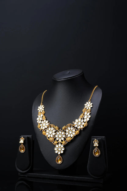 Beautiful Flower Design Necklace Set with Earrings | Lightweight, Stylish