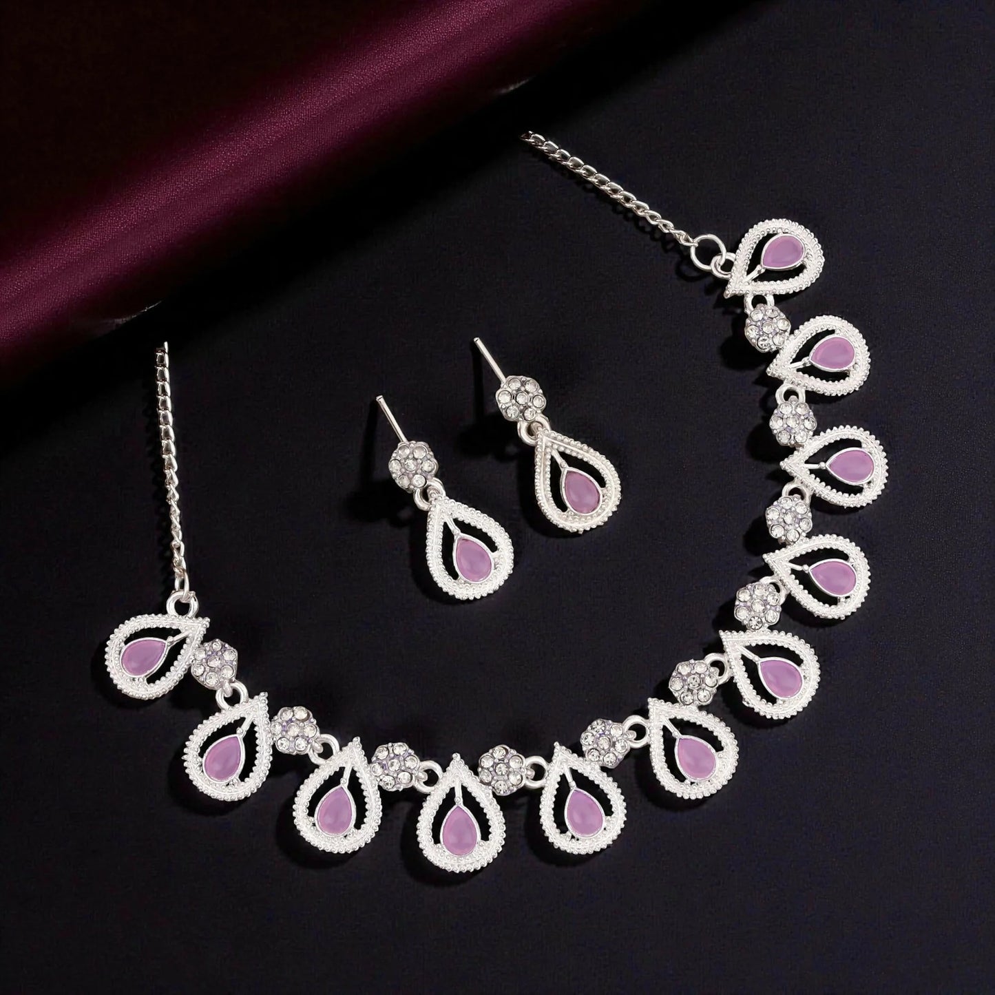 Handmade Rustic Oxidized Silver Purple & Emerald Choker Set