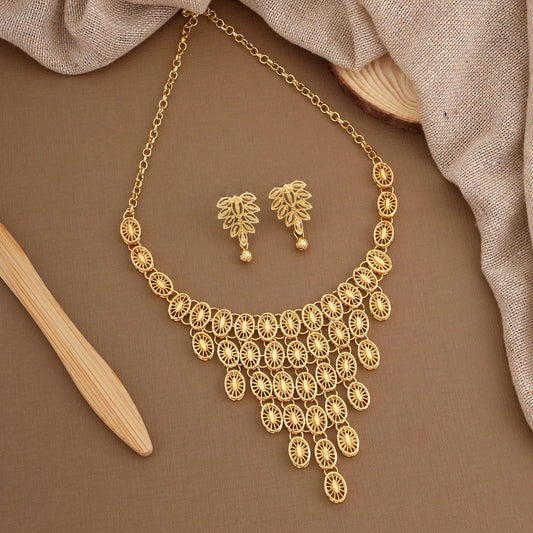 Designer Gold-Plated Filigree Necklace & Earrings Set | Lightweight, Stylish