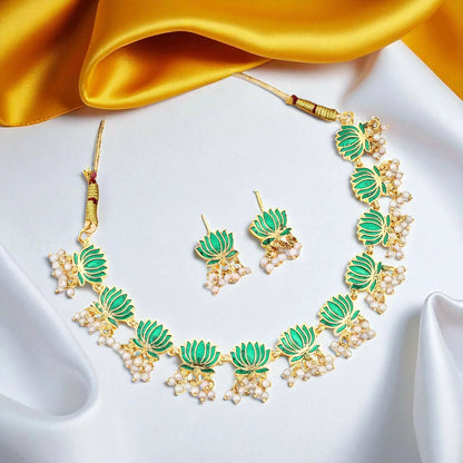 Classic Gold-Toned American Diamond Vine Necklace Set | Lightweight, Stylish