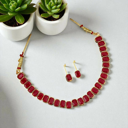 Regal Gold-Toned Choker Set with Ruby_Maroon Stones | Lightweight, Stylish