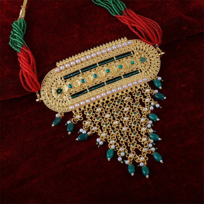 Rajputi Royal Green Aad – Traditional Rajasthani Jewellery set with Earrings