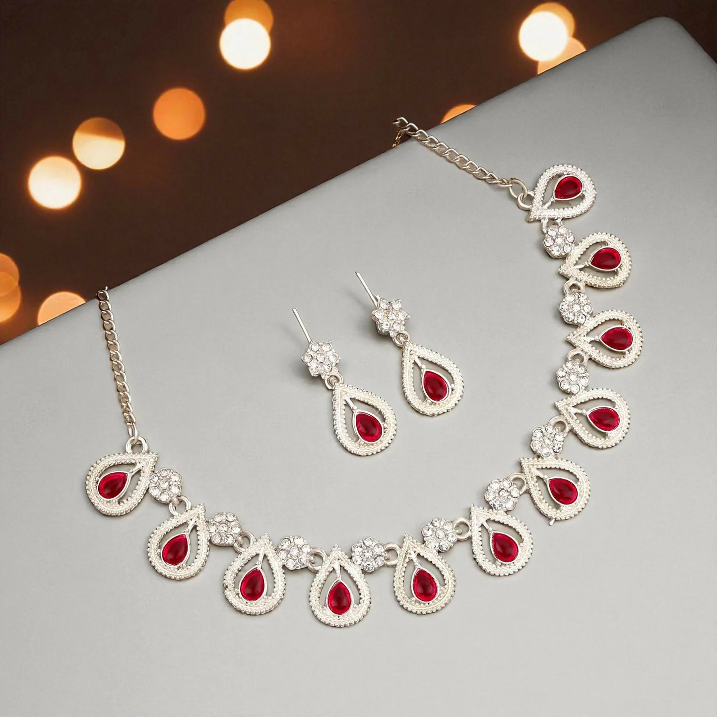 Rustic Oxidized Silver Emerald Scallop Choker Set | Lightweight, Stylish