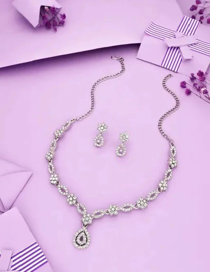 Elegant Silver-Toned American Diamond Jewellery Set | Lightweight, Stylish