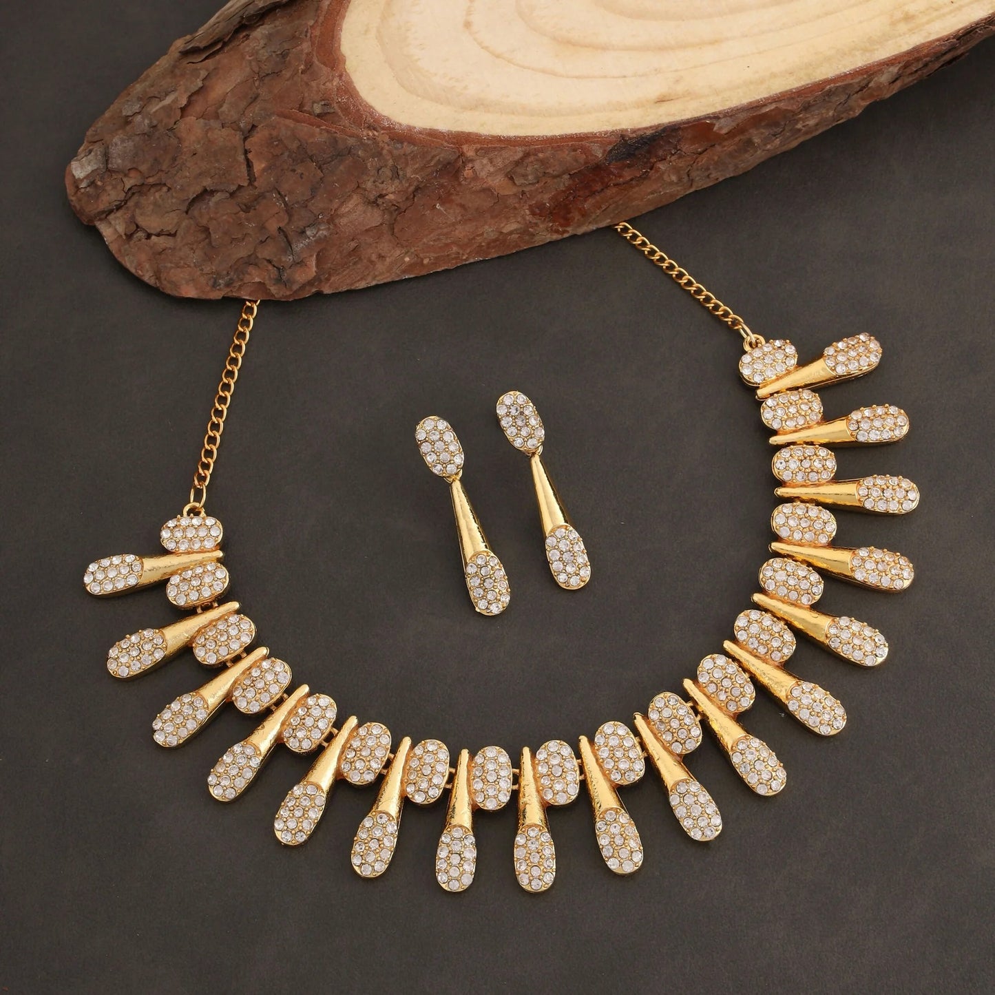 Modern Gold-Toned American Diamond Tassel Necklace Set | Lightweight, Stylish