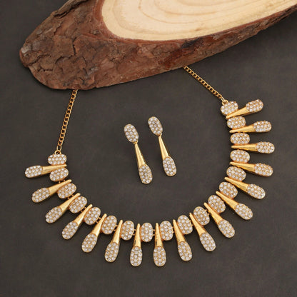 Modern Gold-Toned American Diamond Tassel Necklace Set | Lightweight, Stylish