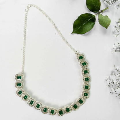 Celestial Elegance_ White and Emerald Green Diamond Necklace | Lightweight, Stylish
