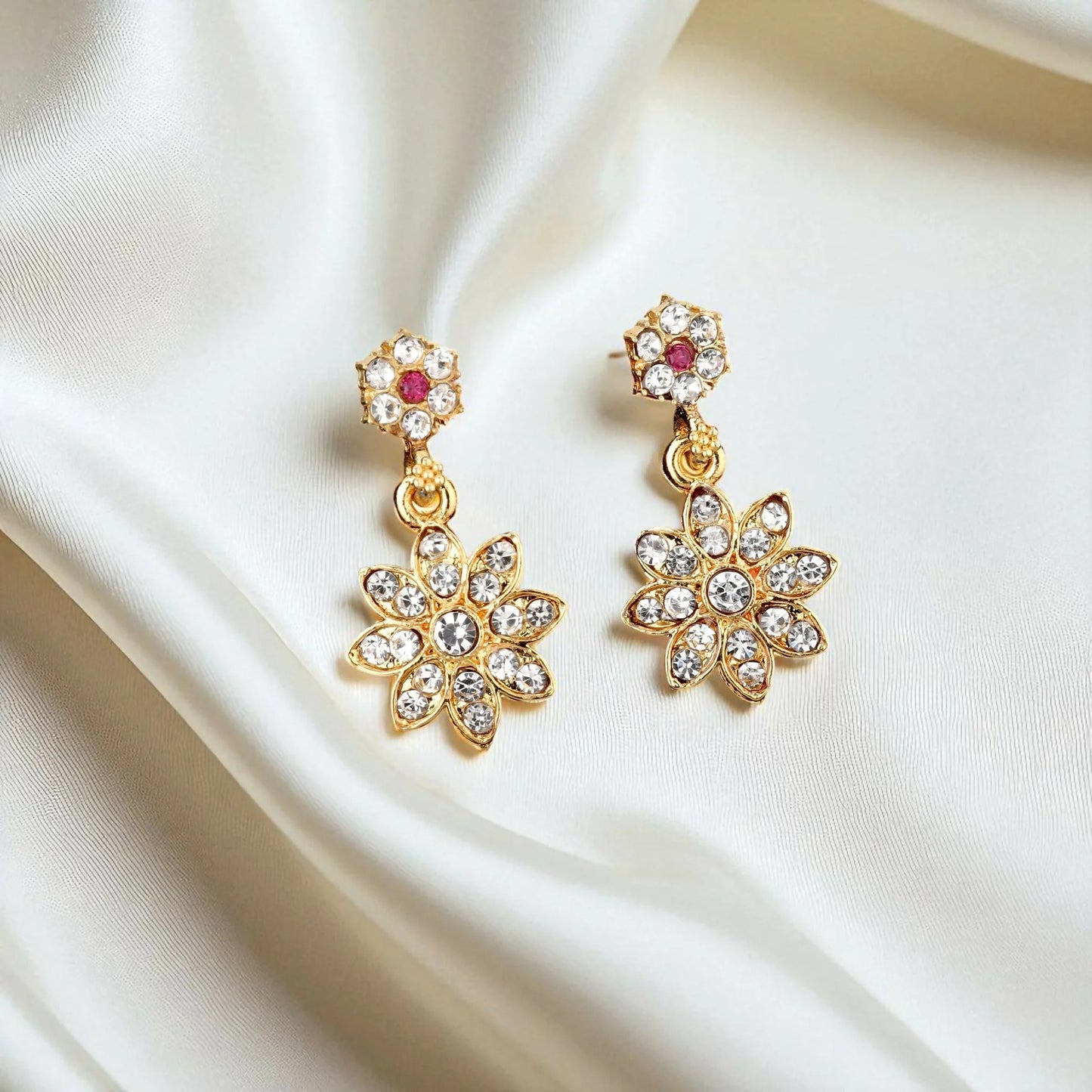 Diamond-Look Floral Choker Necklace Set with Accent Stones | Lightweight, Stylish