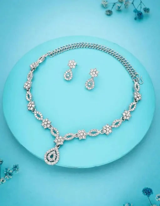 Elegant Silver-Toned American Diamond Jewellery Set | Lightweight, Stylish