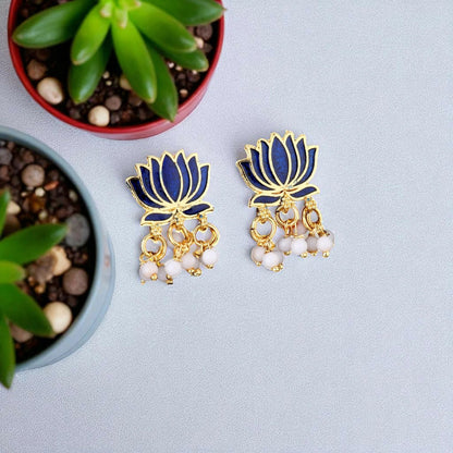 Gold-Toned BLUE Petal & AD Cluster Choker Set | Lightweight, Stylish