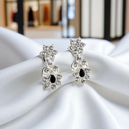 Elegant Silver-Toned American Diamond & Black Stone Set | Lightweight, Stylish