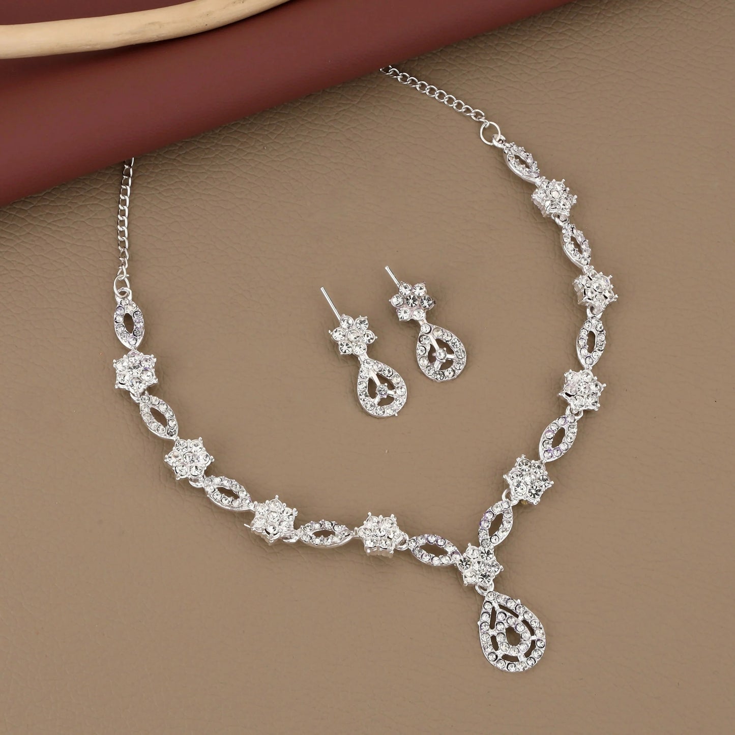 Elegant Silver-Toned American Diamond Jewellery Set | Lightweight, Stylish