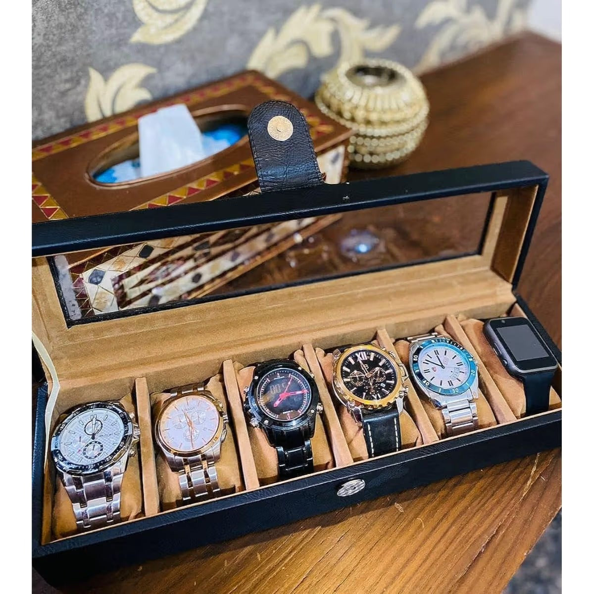Luxury 6-Slot Watch Organizer Box for Men & Women