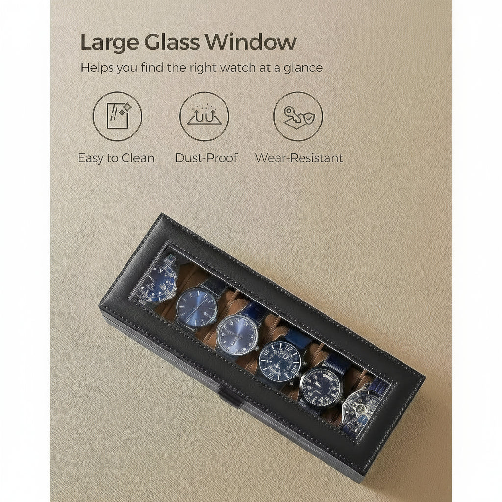 Luxury 6-Slot Watch Organizer Box for Men & Women